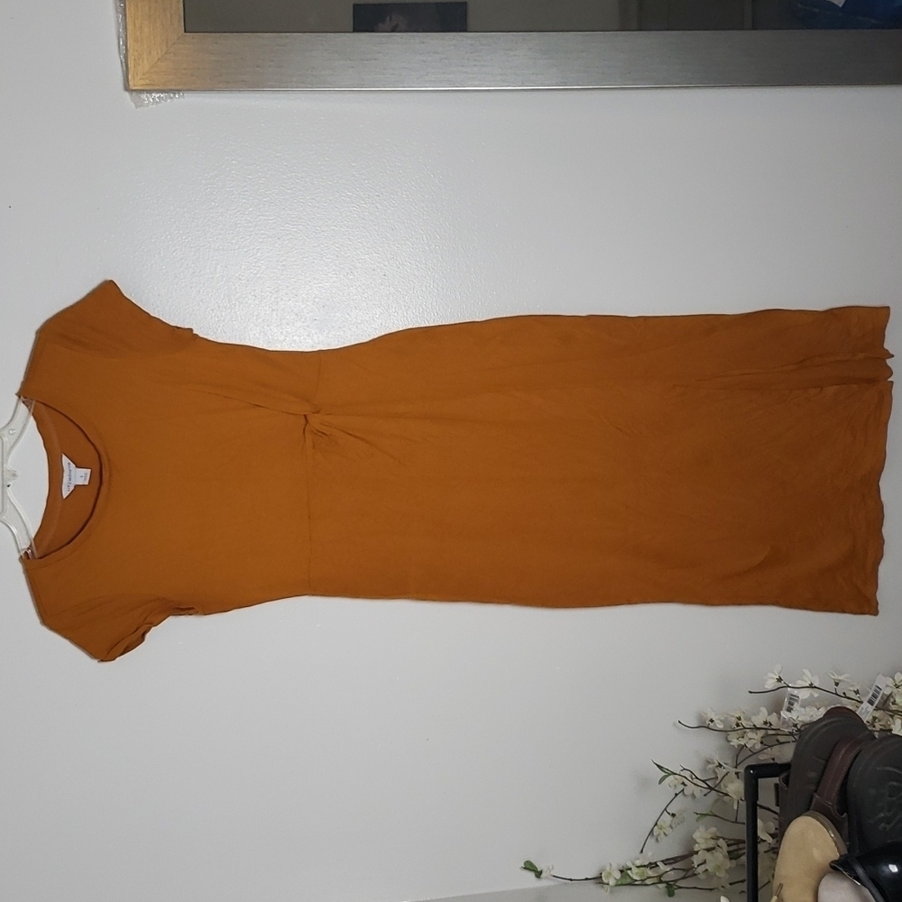 Liz Claiborne mustard yellow maxi dress with slit, twist detail, women's size sm